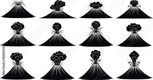 Set of Eight Flying and Standing Owl Silhouettes Vector Illustration; Nocturnal Birds, Predatory Animals, Forest Wildlife, Ornithology, and Nature Graphic Design Collection.