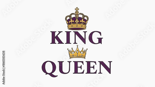 Royal crown icons with King and Queen titles in purple and gold