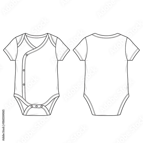 Baby Clothes Bodysuit Illustration Front and Back View.