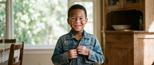 A cheerful child with a rad...