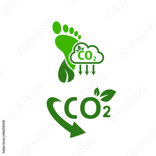 Creative icons highlighting carbon footprint measurement and environmental impact, ideal for sustainability reports, climate analytics, and eco awareness campaigns.