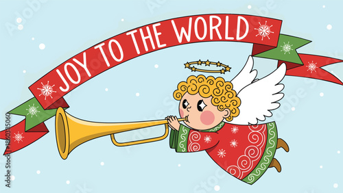 Angel Playing Trumpet Christmas Illustration.