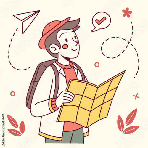 Young Traveler With Map Planning Adventure