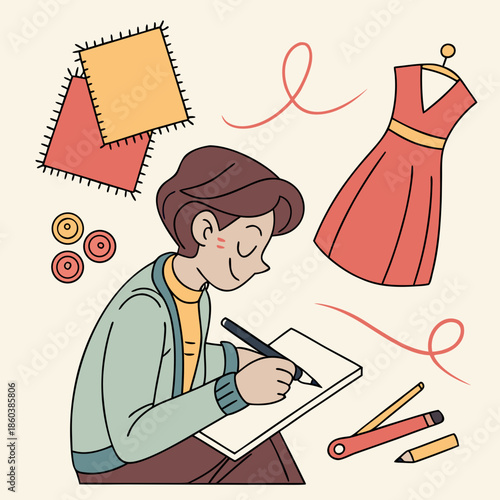 Young fashion designer sketching a dress