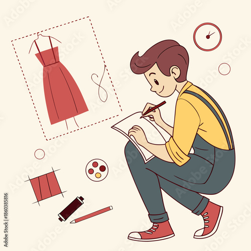 Young fashion designer sketches a dress