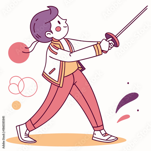Young Fencer in Action, Dressed for Sport