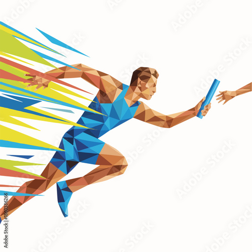  Dynamic Low Poly Relay Race Vector Illustration