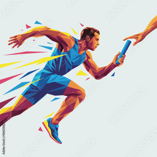 Dynamic Low Poly Relay Race Vector Illustration