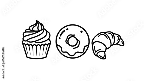 Assorted Sweet Treats Line Art Icons Set