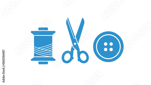Tailoring and Sewing Kit Tools Blue Icons Set