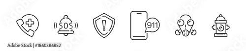Emergency line icon set. Emergency and accident linear icons collection. Sos. Vector illustration.