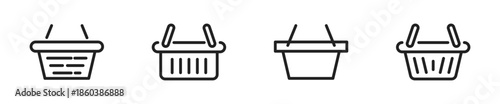 Shopping cart, basket and bags icon set. Line shopping cart, bag, basket icons collection. Vector illustration.