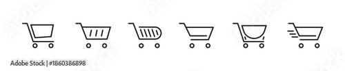 Shopping cart, basket and bags icon set. Line shopping cart, bag, basket icons collection. Vector illustration.