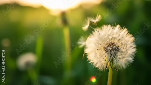 Dandelion Seeds Blowing in the Wind.