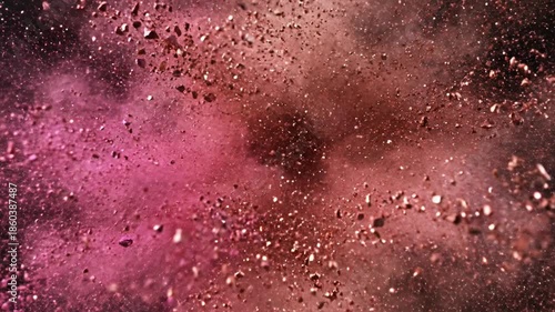 Explosion of vibrant pink and gold powder on a dark background.