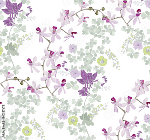 Colorful flowers seamless pattern with exotic flowers on transparent background for wrapping paper, wallpaper print and textile