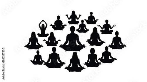 Group of people practicing yoga together in meditation pose