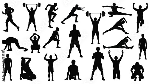 People exercising in different yoga and fitness poses