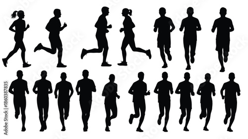 Group of people running silhouette