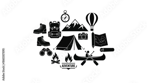 Camping adventure icons collection