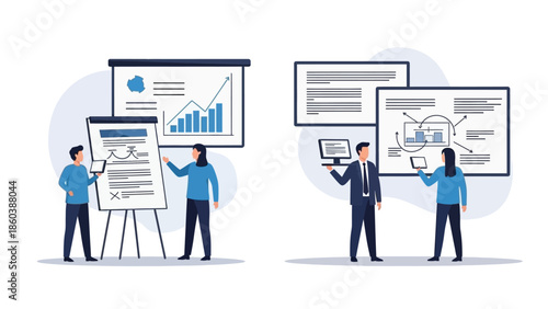 Business professionals presenting data analysis reports