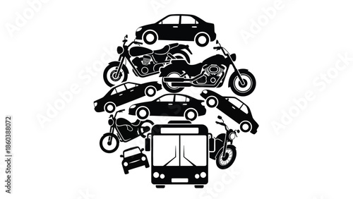 Various vehicles gathered together in a group