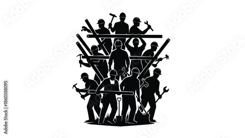 Construction team working together