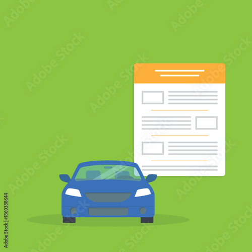 Car money finance credit concept or automobile insurance contract policy document form, tax expenses or cost price budget idea, vehicle accident coverage claim.	