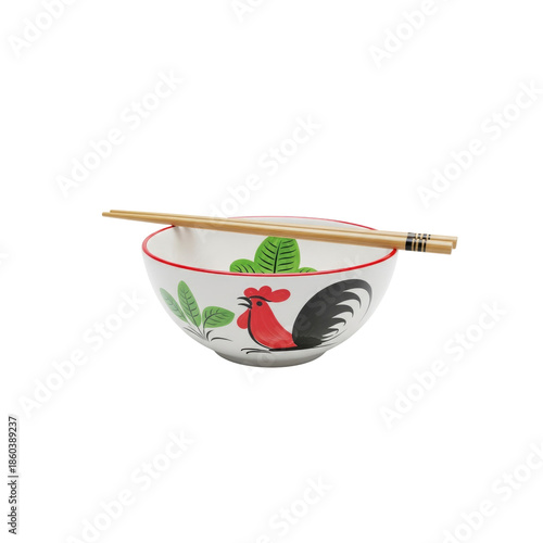Rooster bowl with chopsticks