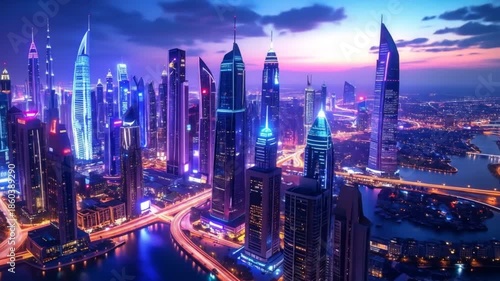 Wallpaper Mural Modern cityscape at night featuring illuminated skyscrapers urban architecture and vibrant lighting Torontodigital.ca