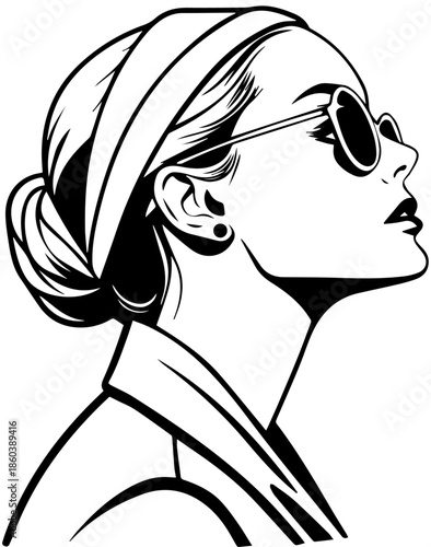 Elegant Woman Profile with Sunglasses and Headband - Retro Fashion Vector