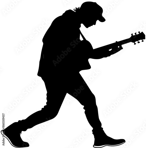 Musician Silhouette Playing Acoustic Guitar - Guitarist Vector Illustration