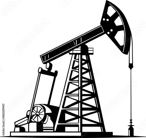 Industrial Oil Pump Jack Silhouette - Petroleum Extraction and Energy Industry Vector