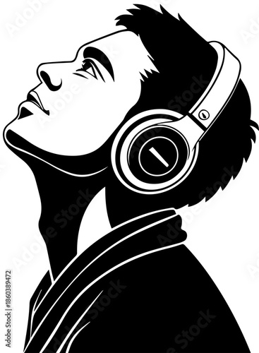 Young Man Listening to Music with Headphones - Melodic Inspiration and Relaxation Vector Illustration