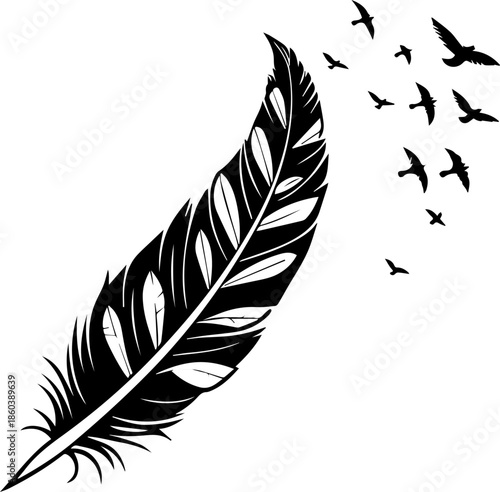 Feather Dissolving into Flying Birds Vector - Freedom and Spiritual Symbolism Illustration