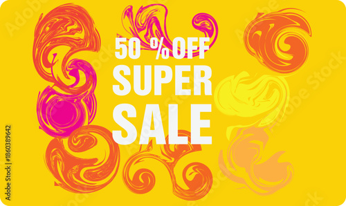 Happy New Year sale poster with colorful flower pattern and gold percent sign decoration for a holiday celebration discount card design