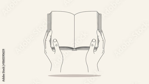Human hands gently holding an open book, symbolizing knowledge, education, and reading on a simple light background.