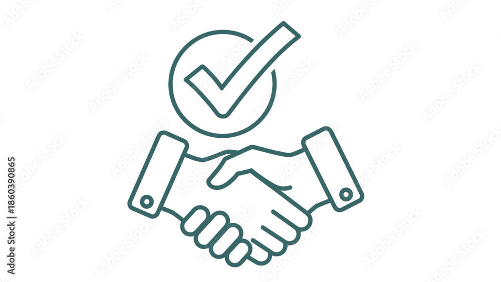 Fototapeta premium Business handshake with checkmark icon symbolizing agreement and success on isolated white background.