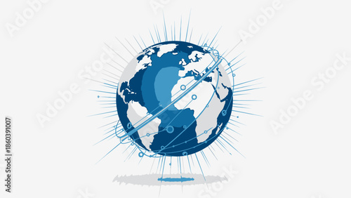 Blue Earth Globe with Network Connections and Lines on a Bright Studio Background