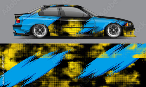 vector racing car wrap design for vehicle vinyl stickers and automotive company sticker livery. Eps 10