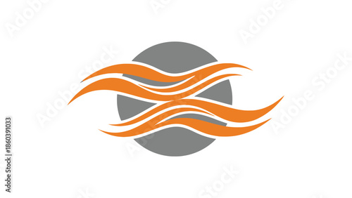 Abstract orange wave lines flowing in a gray circle logo design on isolated white background