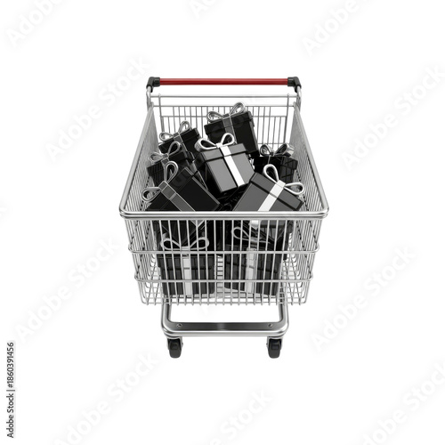 Black gift boxes in a shopping cart