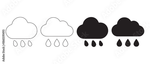 Rain Cloud Icons Set. Line Art and Solid Black Styles.