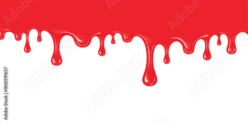 Vibrant red nail polish and fluid paint splashes create a dripping liquid art illustration with wet ink drops and flowing splatters of deep color in a bold vector design shape