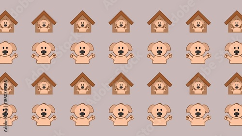 Dogs with kennels scrolling from left to right on colored and green background - animation