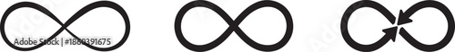 Silhouette infinity symbol icons in black, eternal loop signs for concept and design.