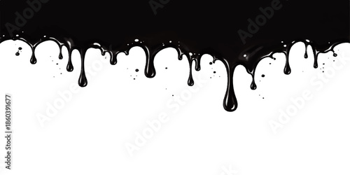 A flowing black and white paint illustration of a sweet chocolate syrup drop with a liquid ink splash and dripping brown cocoa design