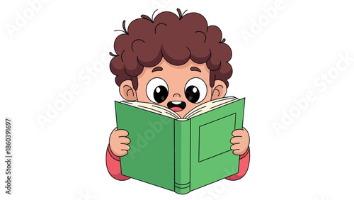 Cute Cartoon Kid Enjoying Reading a Book