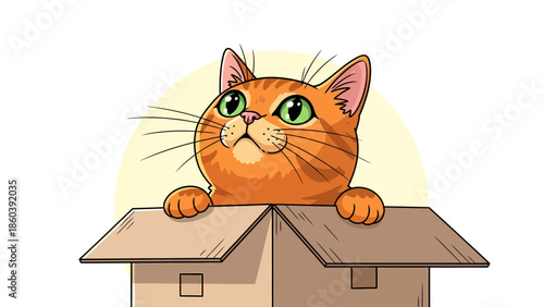 Curious Orange Cat Peeking Out from a Cardboard Box