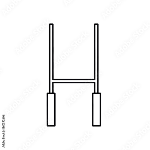 Monochromatic black line vector icon of rugby goal posts (h-posts) rendered with technical precision, isolated on transparent copy space background. Concept of sports graphic precision
